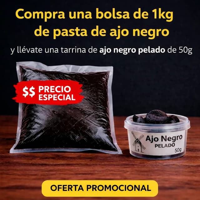 pasta de ajo negro bolsa 1000g + tarrina ajo pelado 50g 