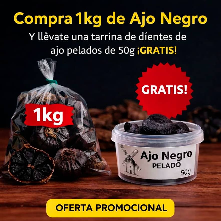 ajo negro bolsa 1000g + tarrina ajo pelado 50g